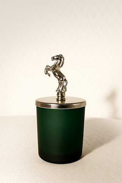 VENA HAKİ GÜMÜŞ AT FİGÜRLÜ KAPAKLI YASEMİN KOKULU MUM