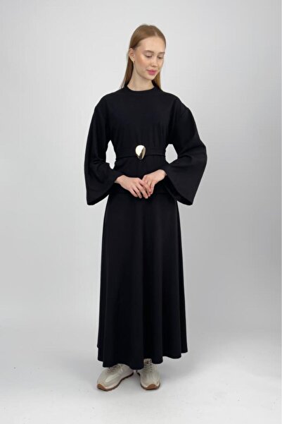 Betimoda Women's Corded Fabric Half Fisherman Belted Skirt Suit Black