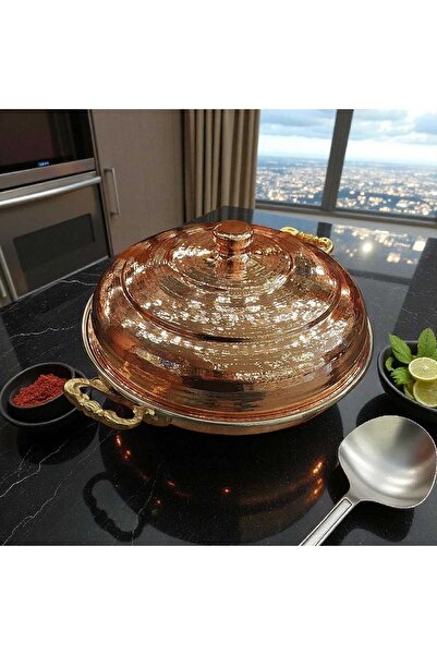 Bakır Center Copper Roasting/Kebab Pan (30cm) Closed Copper Pan Presentation Pan Hair Roasting Presentation Plate Menemen