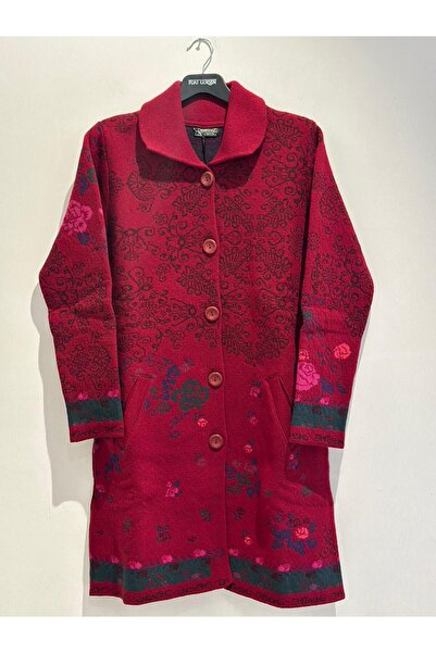 Desen Triko سترة صوفية طويلة للنساء بياقة بولو ونقشة موجية ملونة