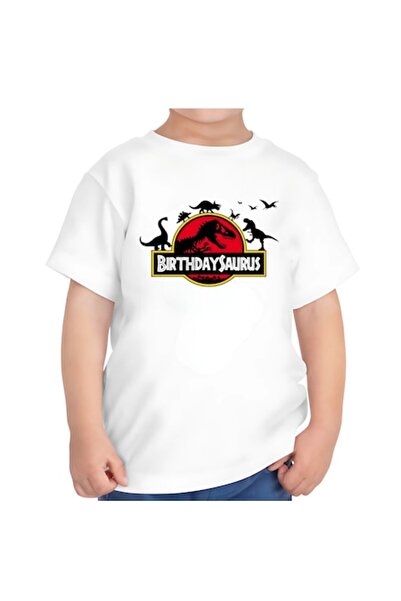 OEM Tricou pentru copii cu tematică de ziua de naștere, dinozauri, 4 ani