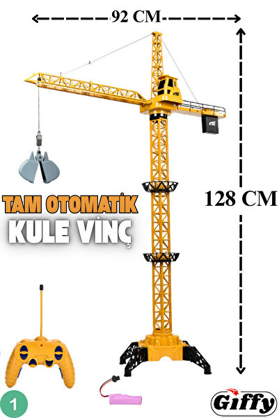 giffy Oyuncak Uzaktan Kumandalı İnşaat Makineleri 4'lü Set Kule Vinç,Ekskavatör,Kamyon ve Bulldozer Şarjlı