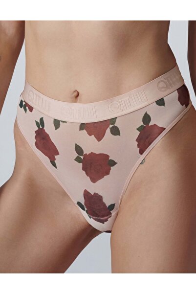ESOTIQ Chiloți de damă din plasă, cu model de trandafiri, talie largă, model de designer x Robert Kupisz | Romantica
