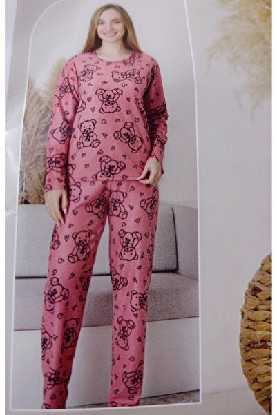 Sude Women's Pink Suede Velvet Fabric Pajama Set