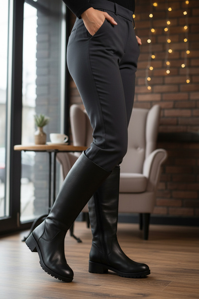 AYAKMOD حذاء نسائي أسود من الجلد الطبيعي بنعل غير قابل للانزلاق 26900-1 Z