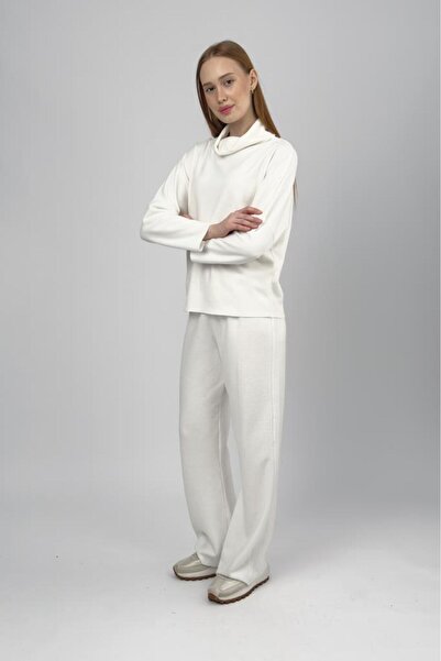 Betimoda Women's High Neck Knit Sweater Pants Set White