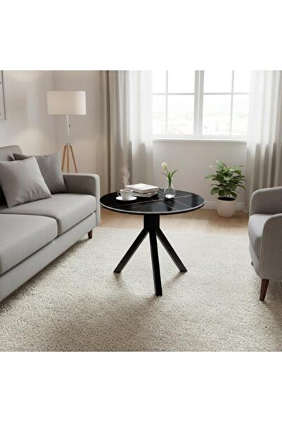 Family Ship Round Porcelain Coffee Table 60×60 cm - Black