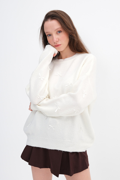 Addax Bow-Knotted Knitwear Sweater K2408