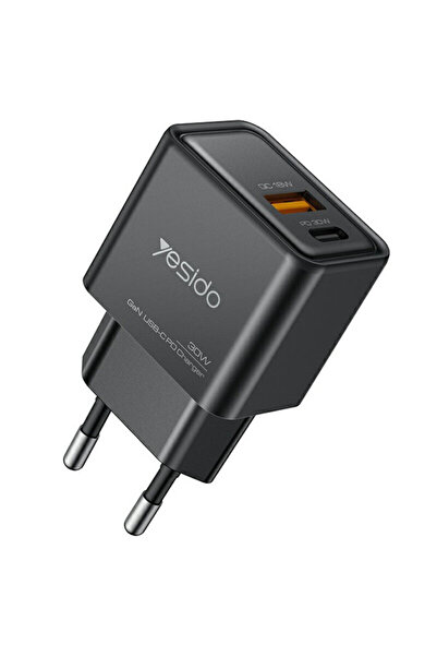 Yesido Fast Charging Wall Charger Type-C + USB-A YC64, black