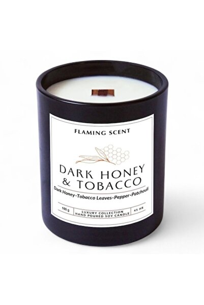 OEM Scented Soy Candle, Flaming Scent, Dark Honey & Tobacco, handmade, wooden wick, 165 g