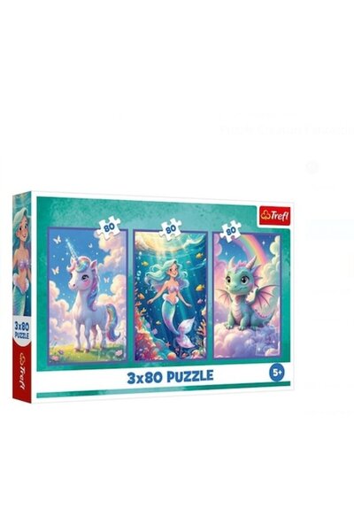 Trefl Puzzle 3 in 1 Creaturi Fantastice (3x80 Piese) – Trefl, Unicorn, Sirena...
