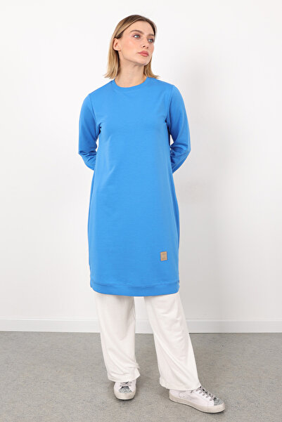 puyeni İki İplik Bisiklet Yaka Armalı Uzun Tunik