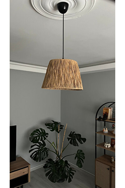 BOHEM SANATIM El Yapımı Kağıt Rafya Avize Bohem Rustik Avize Salon,Yatak Odası,Balkon Avize (SİYAH DUY)