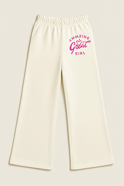 MONARCHMODA Crew Neck Girl's Sweatshirt and Sweatpants Set (Silvery Printed 3-Thread Thick Fabric)