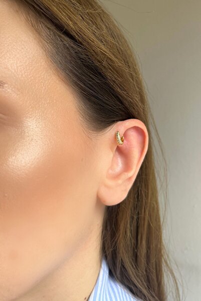 Bijou Luz Gold Çift Sıra Zirkon Taşlı Halka Piercing