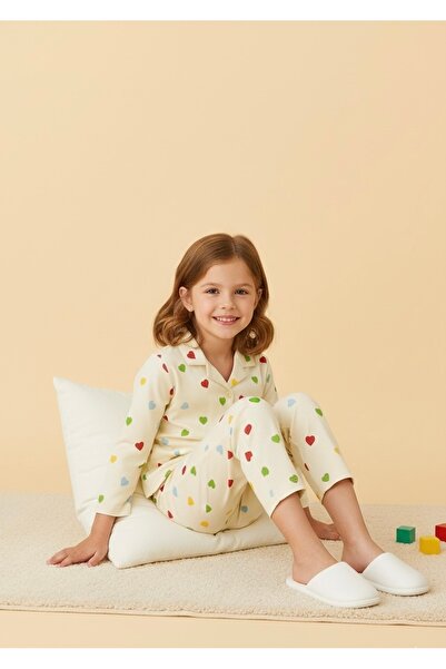Beka Kids Πολύχρωμο σετ πιτζάμες για κορίτσια με μακρυμάνικο 100% βαμβακερό πουκάμισο με κουμπιά μπροστά και γιακά