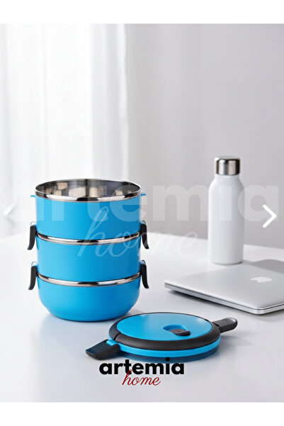 Artemia Home 3 Katlı Isı Yalıtımlı Yemek Termosu Mavi | Sızdırmaz Taşıma Kabı | Termolunch Food Box
