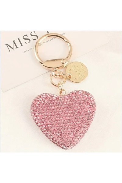 Accessories Hei Pink Stone Sparkling Heart-Shaped Stylish Daily Use Women's Accessory Charm Keychain