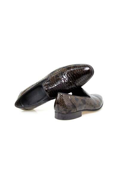 FRANCO CALVANI Green Color Laceless Snake Print Genuine Leather Men's Shoes