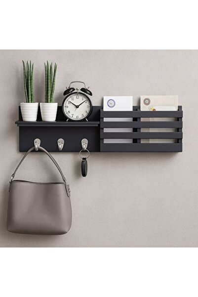 HOMS Coat rack with 3 hooks, Anthracite Homs, anthracite grey, 60 x 15 x 10 cm, MDF
