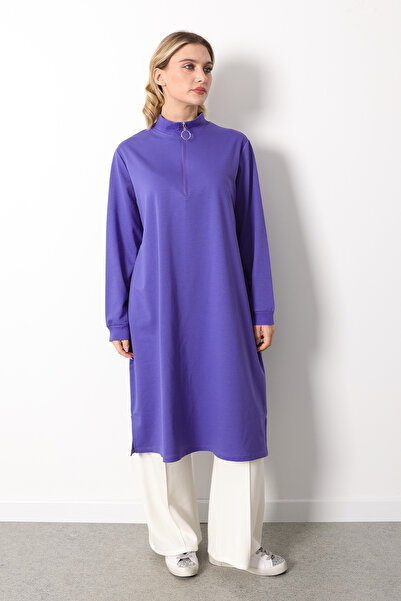 puyeni İki İplik Dik Yaka Fermuarlı Uzun Tunik