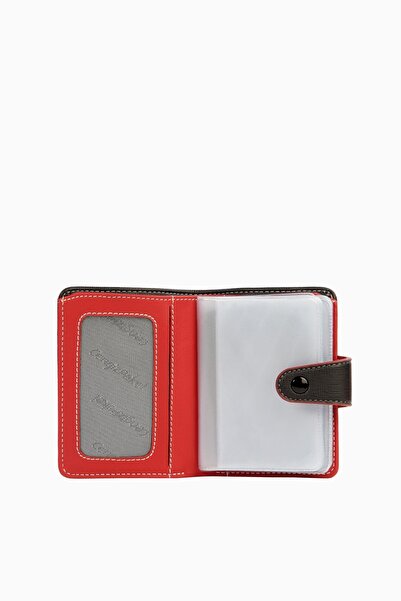 CENGİZ PAKEL Small Size Unisex Card Holder with Transparent Compartments - 2519 - Black/Red