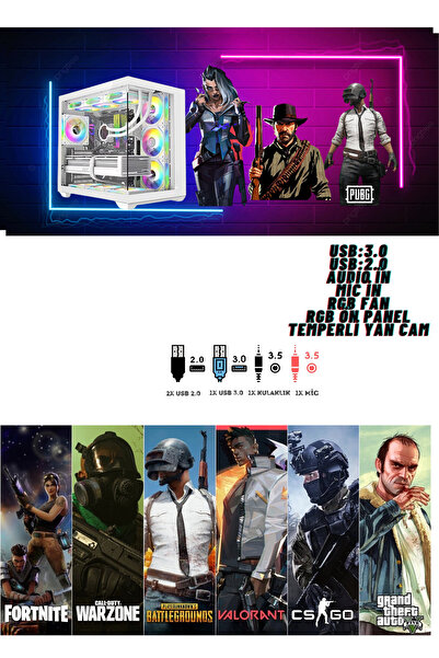 Vural Elektronik AMD RYZEN 7 7800X3D-RTX5070 12GB- 32GB RAM-1 TB M2SSD-360MM SIVI SOĞUTMA-BEYAZ AKVARYU KASA