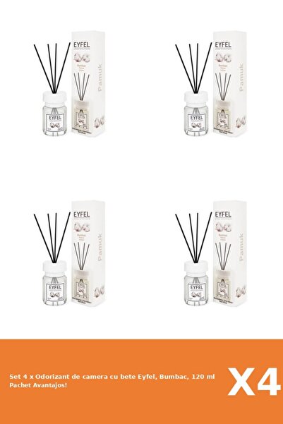 Eyfel Set of 4 x Eyfel stick room freshener, Cotton, 120 ml