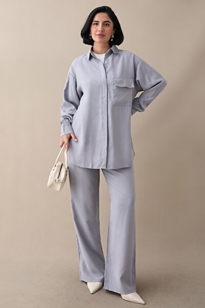 InStyle Ανοιχτό γκρι διπλό κοστούμι με μονή τσέπη και κρυφό πάτο