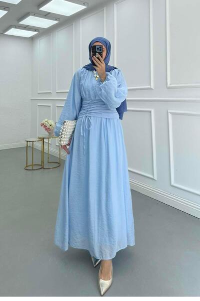 Pardesü Dünyası Bel Detaylı (Astarlı) Tül Elbise Bebe Mavi