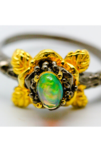 FashionBijoux Inel din argint 925 auriu cu opal negru, 7