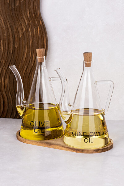 DNS HOME 2-Piece Modern Borosilicate Glass Oil Pot Set with Stand 500 ml Olive Oil & Vinegar Bottle Oil Pot Set