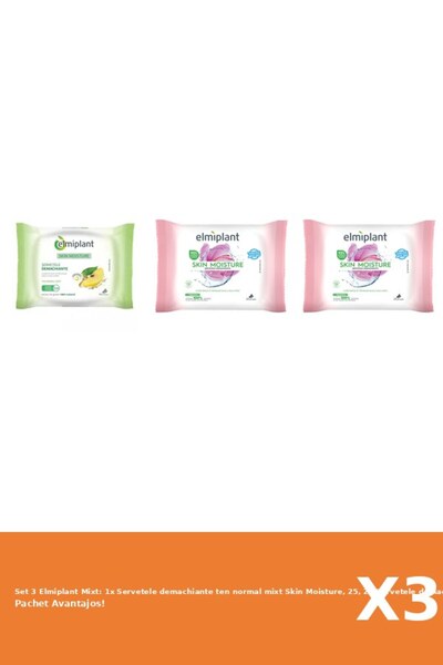 ELMIPLANT Set 3 Mixt: 1x Servetele demachiante ten normal mixt Skin Moisture,...