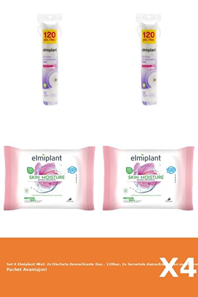 ELMIPLANT Set 4 Mixt: 2x Dischete Demachiante Duo , 120buc, 2x Servetele demachiante ten uscat sensi