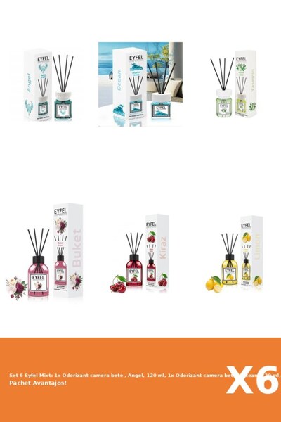 Eyfel Set 6 Mixt: 1x Odorizant camera bete , Angel, 120 ml, 1x Odorizant camera bete , Ocean, 120 ml
