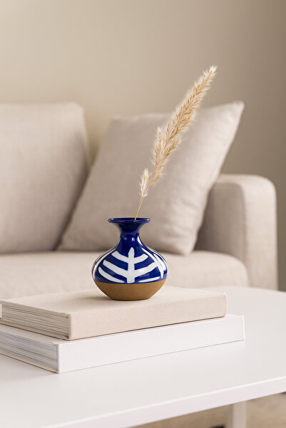 MARIA HOMES مزهرية خزفية باللون الأزرق الداكن والأبيض - قطعة ديكورية فنية دائ...