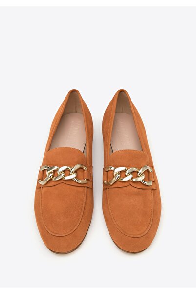 Wittchen Women's Suede Moccasins with Chain, Simple, Brick Red, Brick Red, Suede Leather