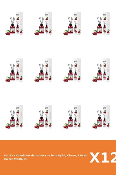 Eyfel Set 12 x Odorizant de camera cu bete Eyfel, Cirese, 120 ml
