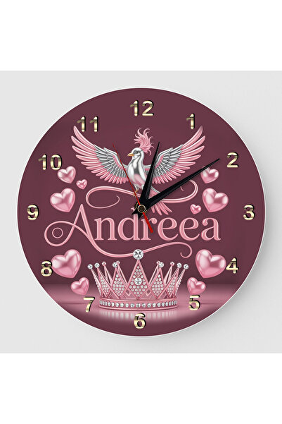 No Label Personalized Gift Clock with Name Pink Crown Andreea