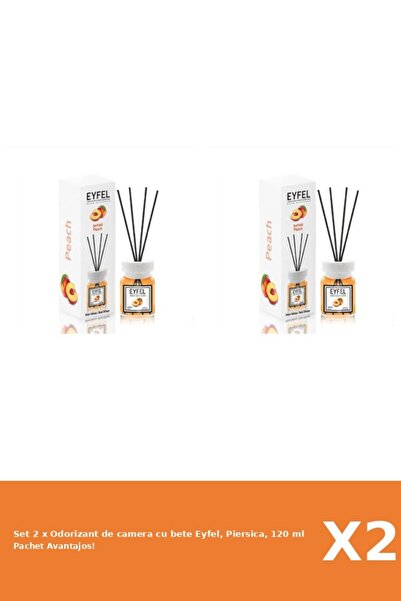 Eyfel Set 2 x Odorizant de camera cu bete Eyfel, Piersica, 120 ml