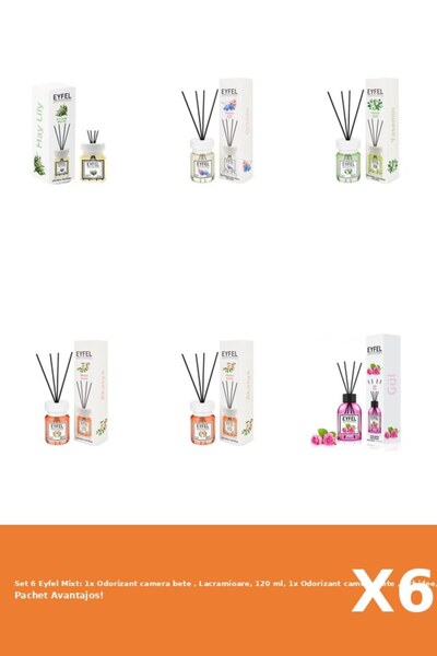 Eyfel Set 6 Mixt: 1x Odorizant camera bete , Lacramioare, 120 ml, 1x Odorizan...