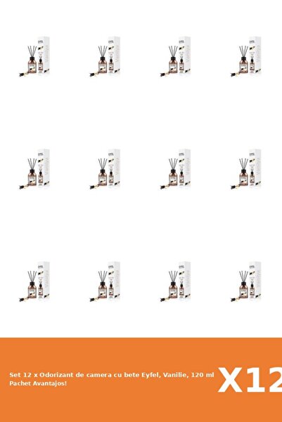 Eyfel Set 12 x Odorizant de camera cu bete Eyfel, Vanilie, 120 ml