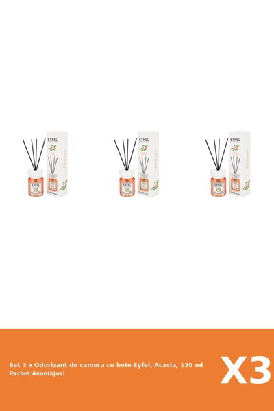Eyfel Set 3 x Odorizant de camera cu bete Eyfel, Acacia, 120 ml