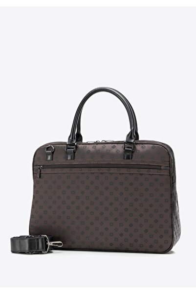 Wittchen Geantă pentru laptop de 14" pentru femei cu monogramă jacquard, maro, poliester maro