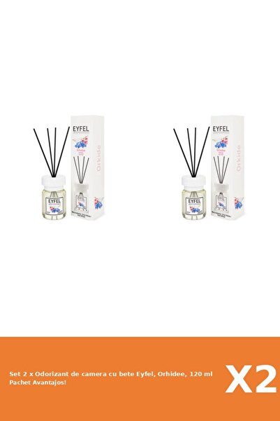 Eyfel Set 2 x Odorizant de camera cu bete Eyfel, Orhidee, 120 ml