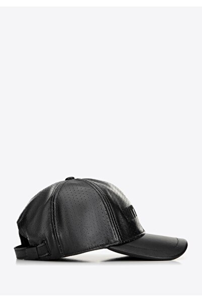 Wittchen Men's Leather Cap with Baseball Cap Black Black Genuine Leather