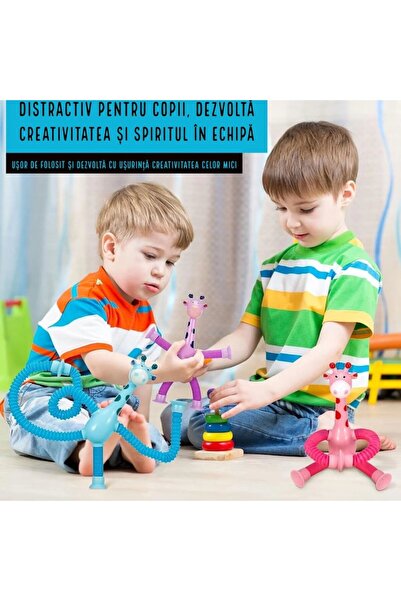 iTin Set 4 jucarii interactive Girafe XL cu ventuza telescopica, plastic rezistent, multicolor
