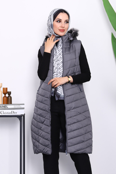 İmajButik Anthracite Hooded Long Inflatable Vest