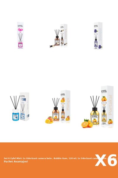 Eyfel Set 6 Mixt: 1x Odorizant camera bete , Bubble Gum, 120 ml, 1x Odorizant camera bete , Vanilie,