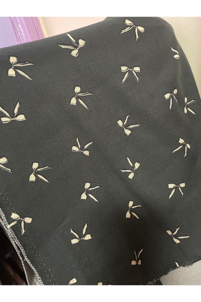 Butik fiyonk desen gri viskon kumaş